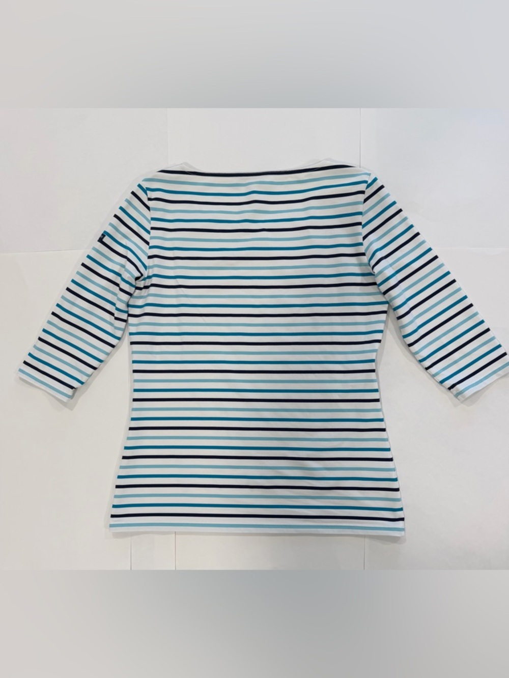 SAINT JAMES Breton Stretch White Blue Stripe 3/4 Sleeves UV Nautical Top (Sz 10) - Picture 4 of 12
